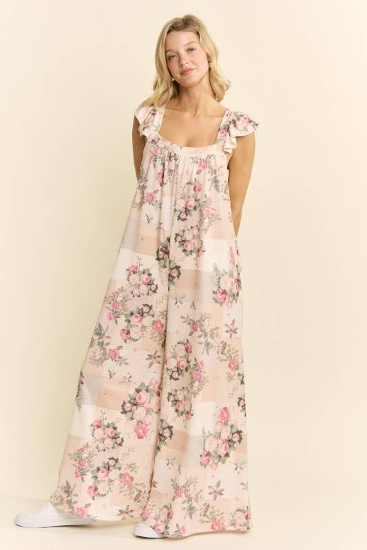 Vintage Garden Floral Wide Leg Jumpsuit