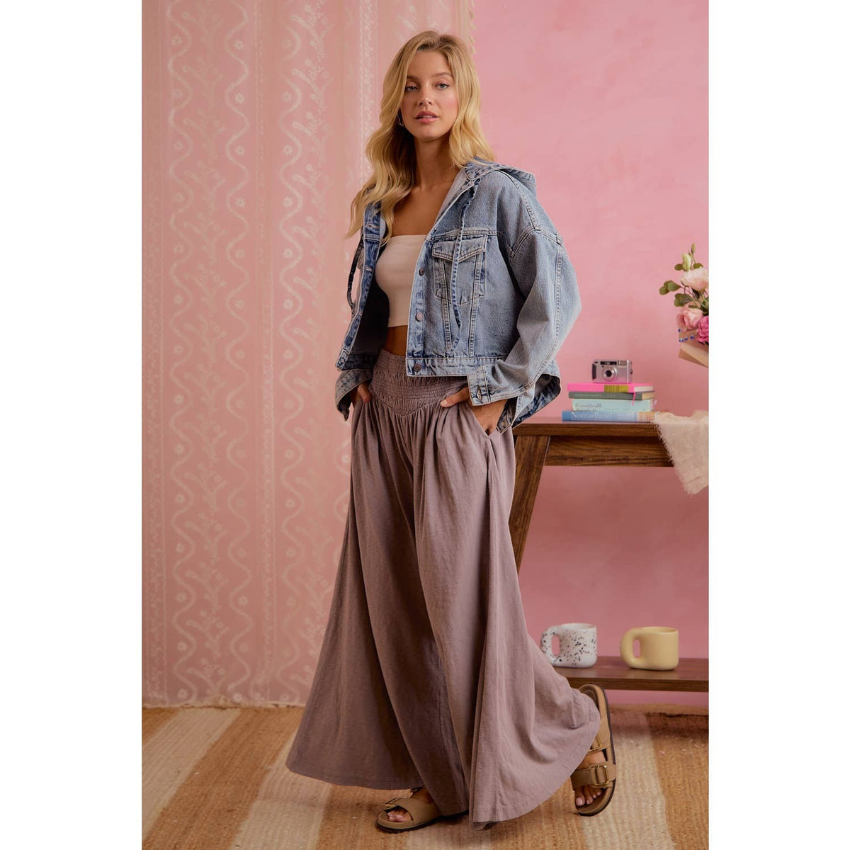 Mocha Smocked Waist Wide Leg Pants – Flowy & Relaxed Fit