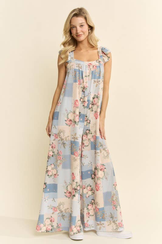 Vintage Garden Floral Wide Leg Jumpsuit