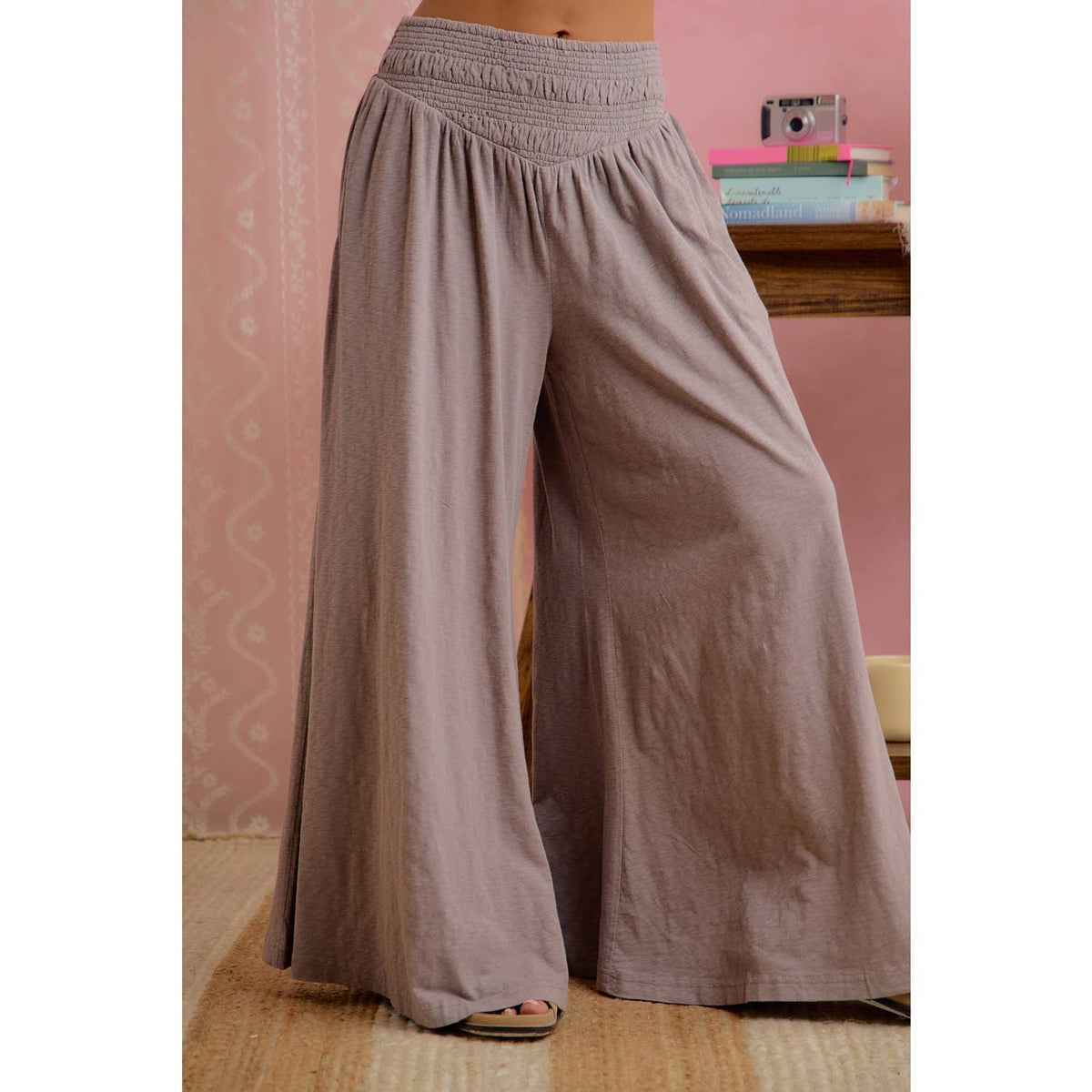 Mocha Smocked Waist Wide Leg Pants – Flowy & Relaxed Fit