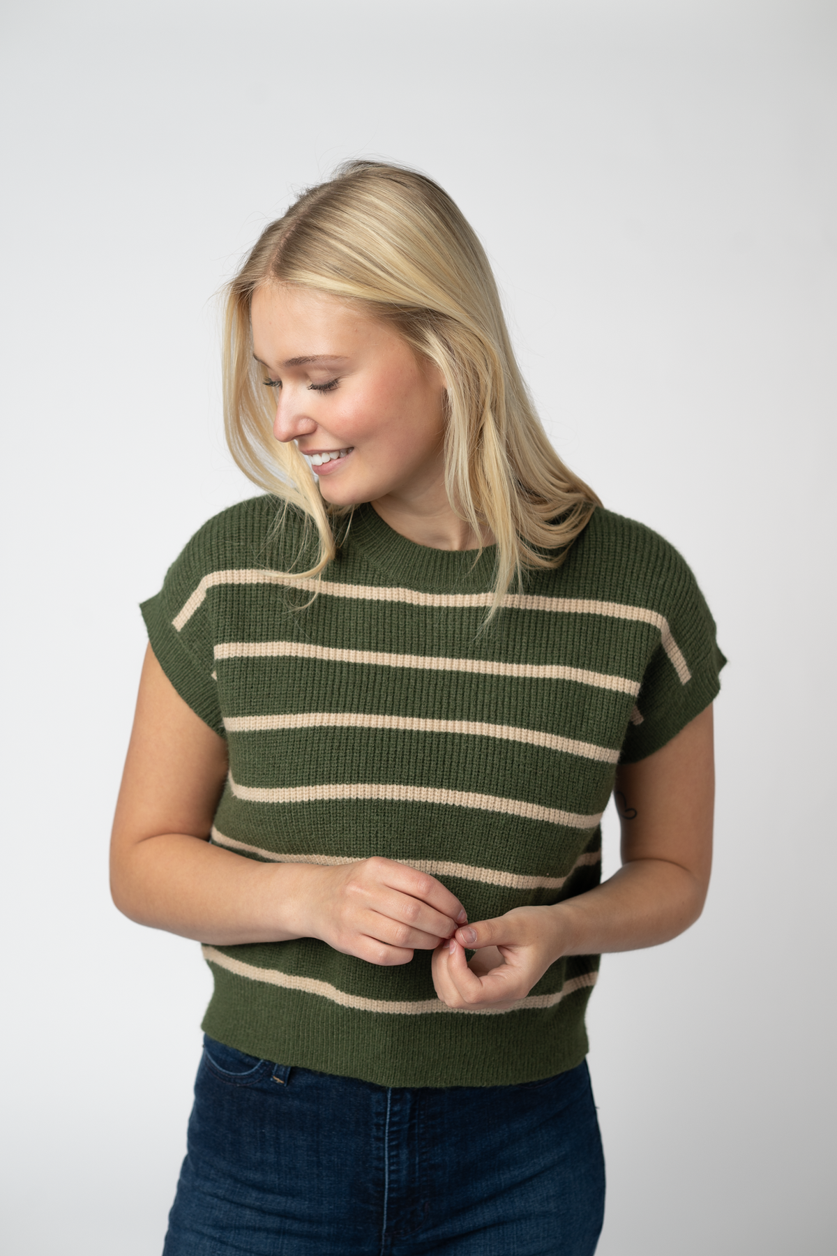 Olive & Oatmeal Striped Sweater Top