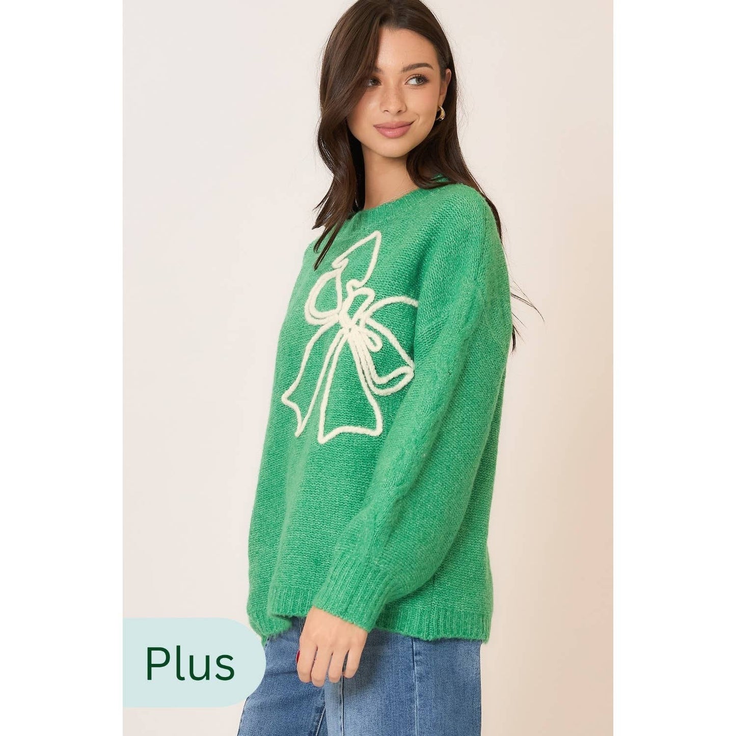 Soft Brushed Embroidered Bow Knit Sweater