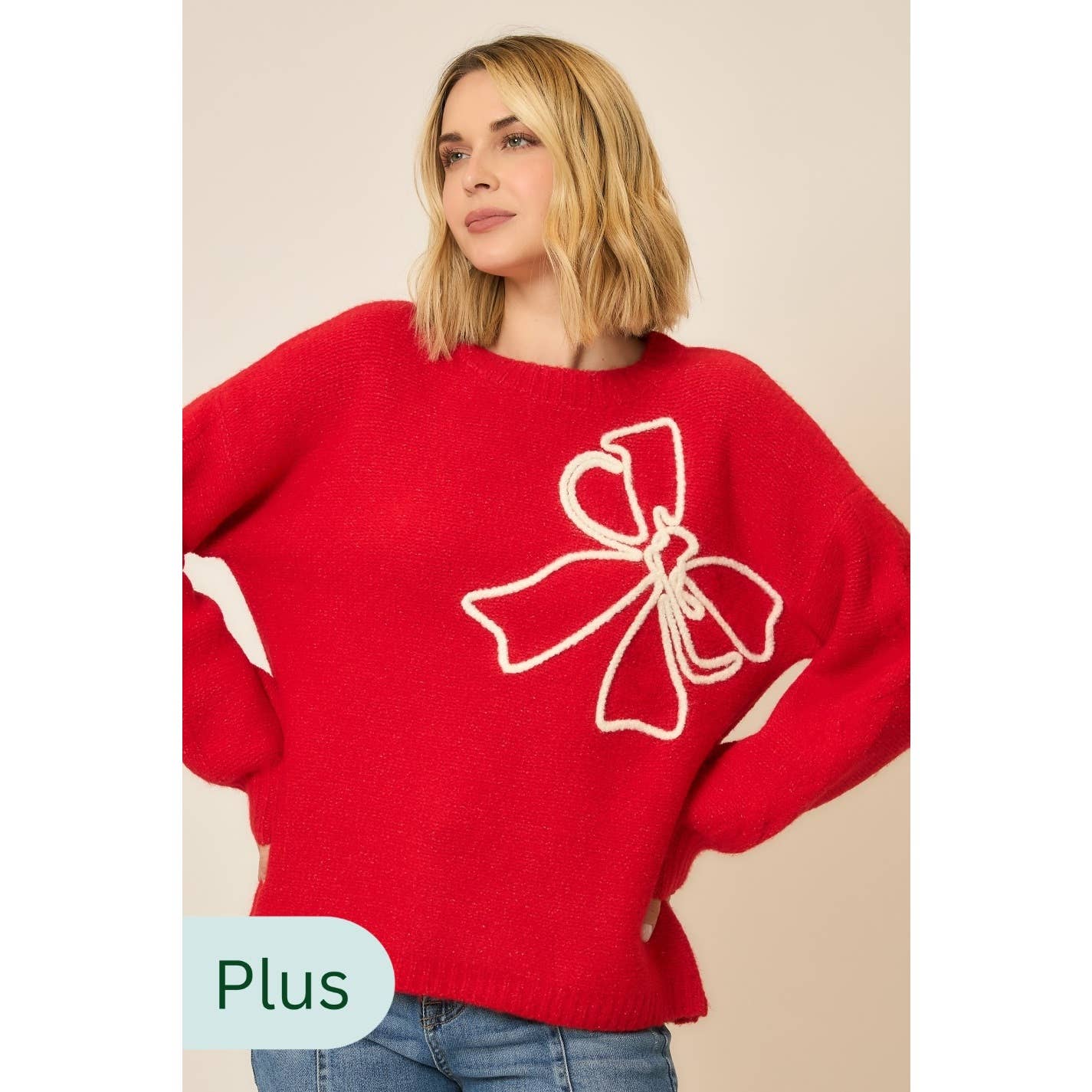 Soft Brushed Embroidered Bow Knit Sweater