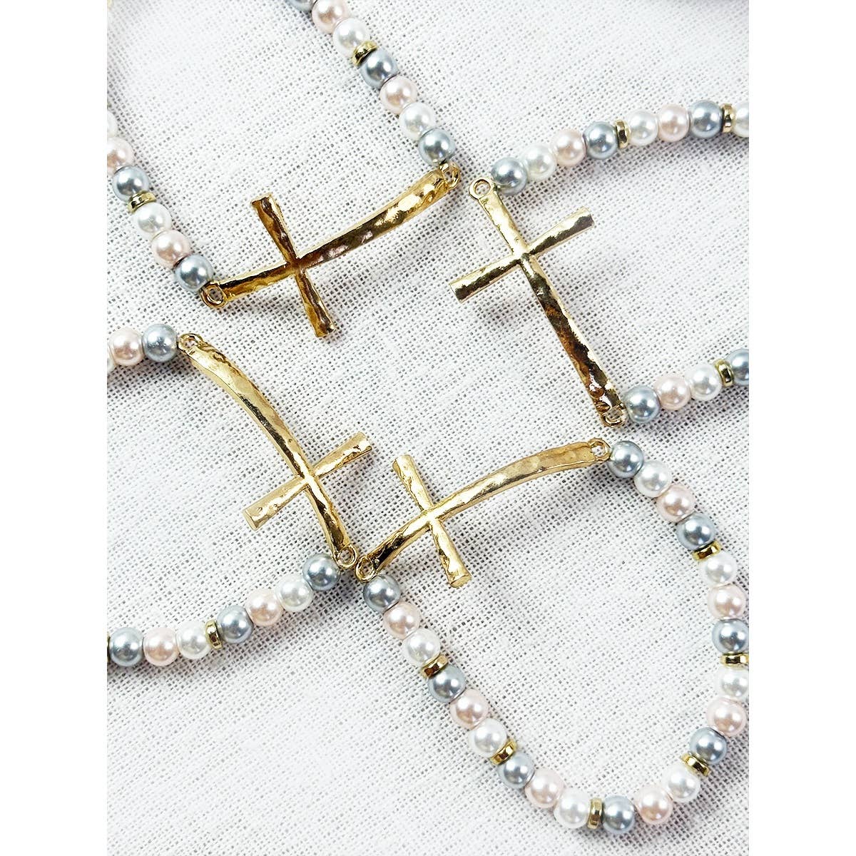 Hammered Cross Beaded Stretch Bracelet