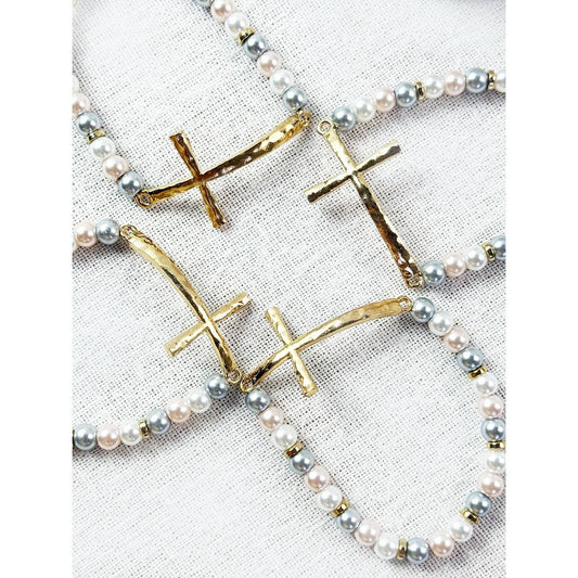 Hammered Cross Beaded Stretch Bracelet