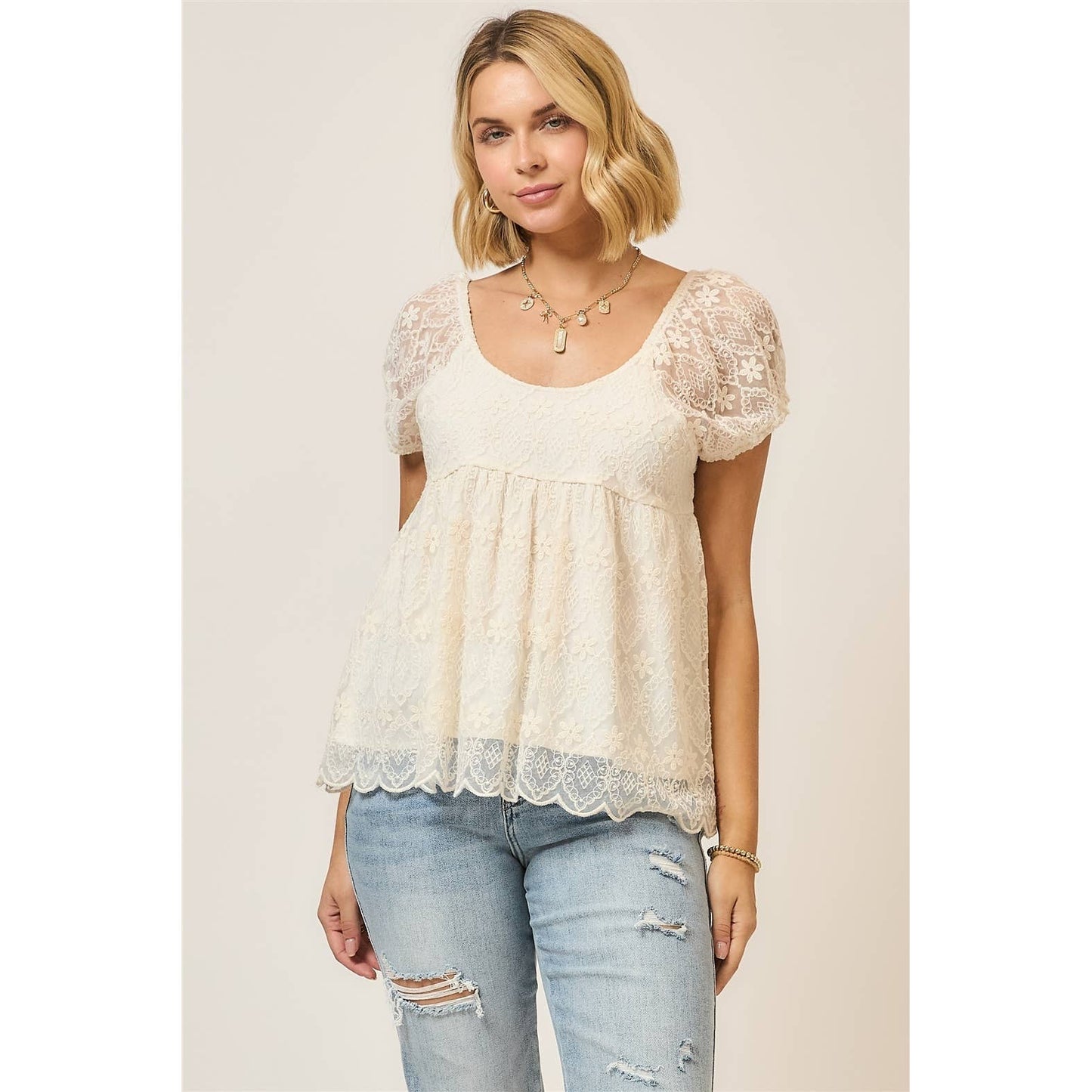 Amara Romantic Lace Babydoll Top