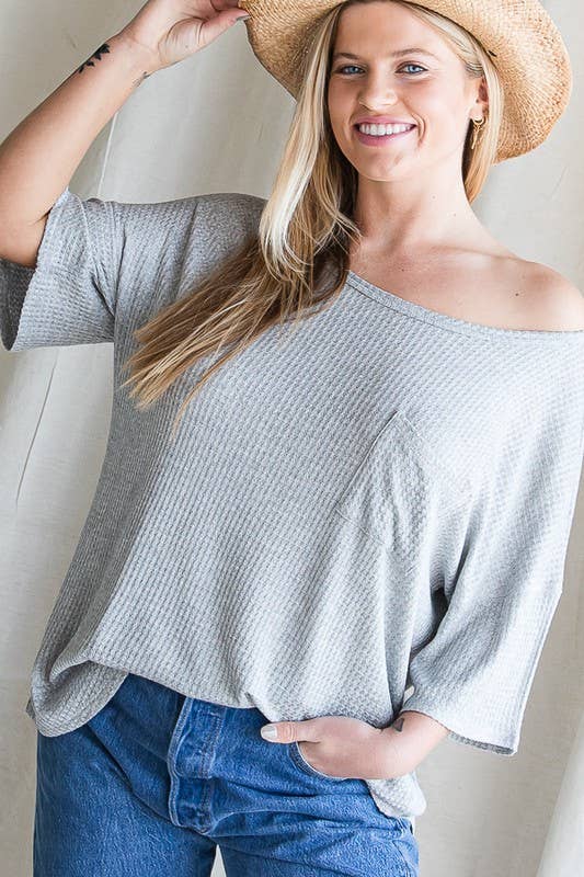 Everyday Waffle Knit Pocket Top