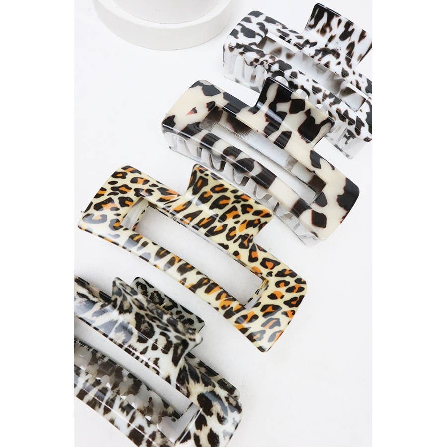 Leopard Print Rectangle Hair Claw Clip