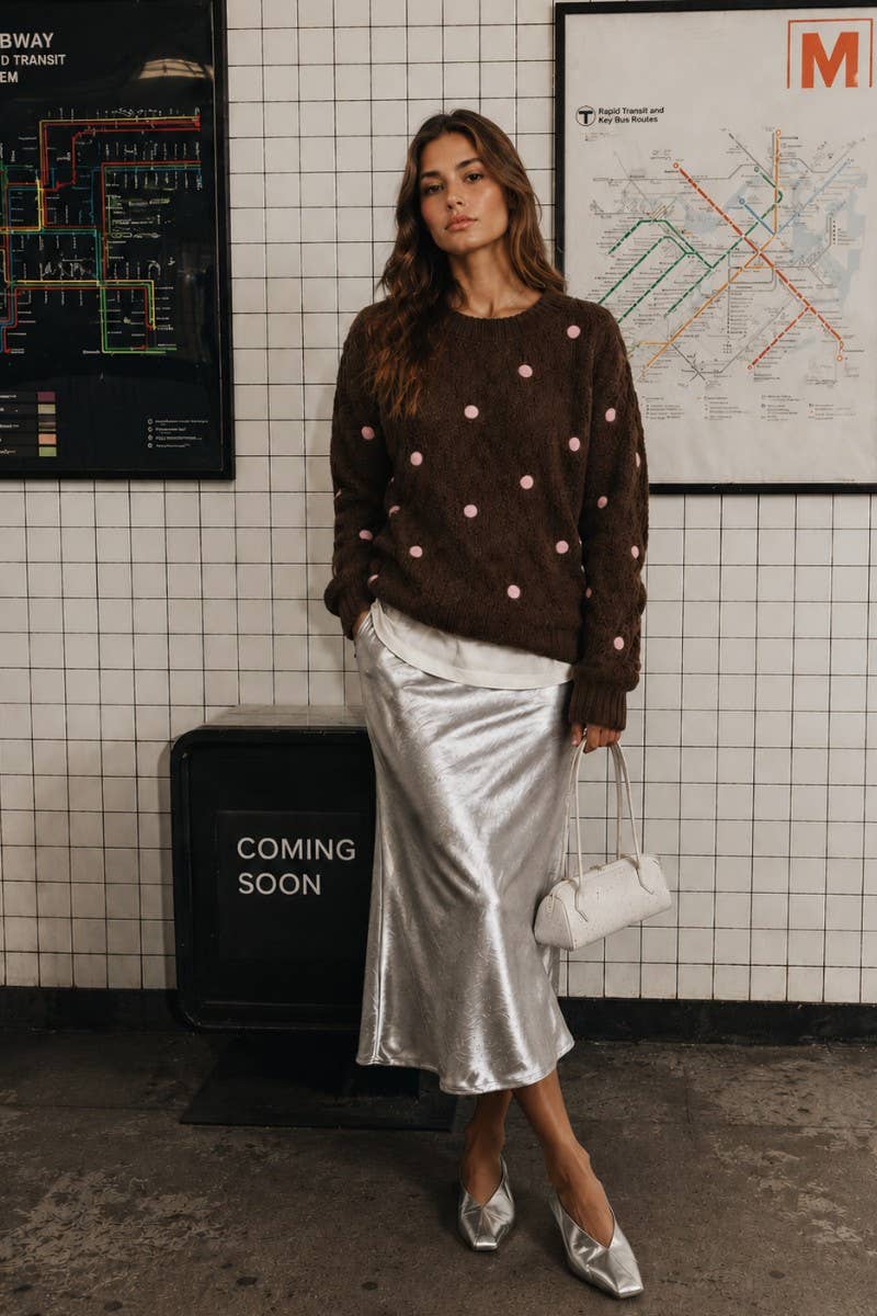 PLUS SIZE POLKA DOT CABLE KNIT SWEATER