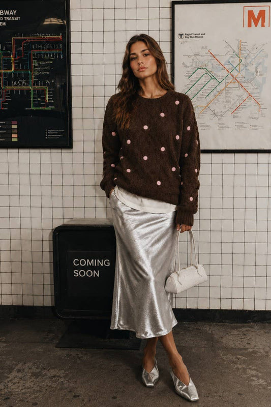 Mocha Dot Cable Knit Sweater