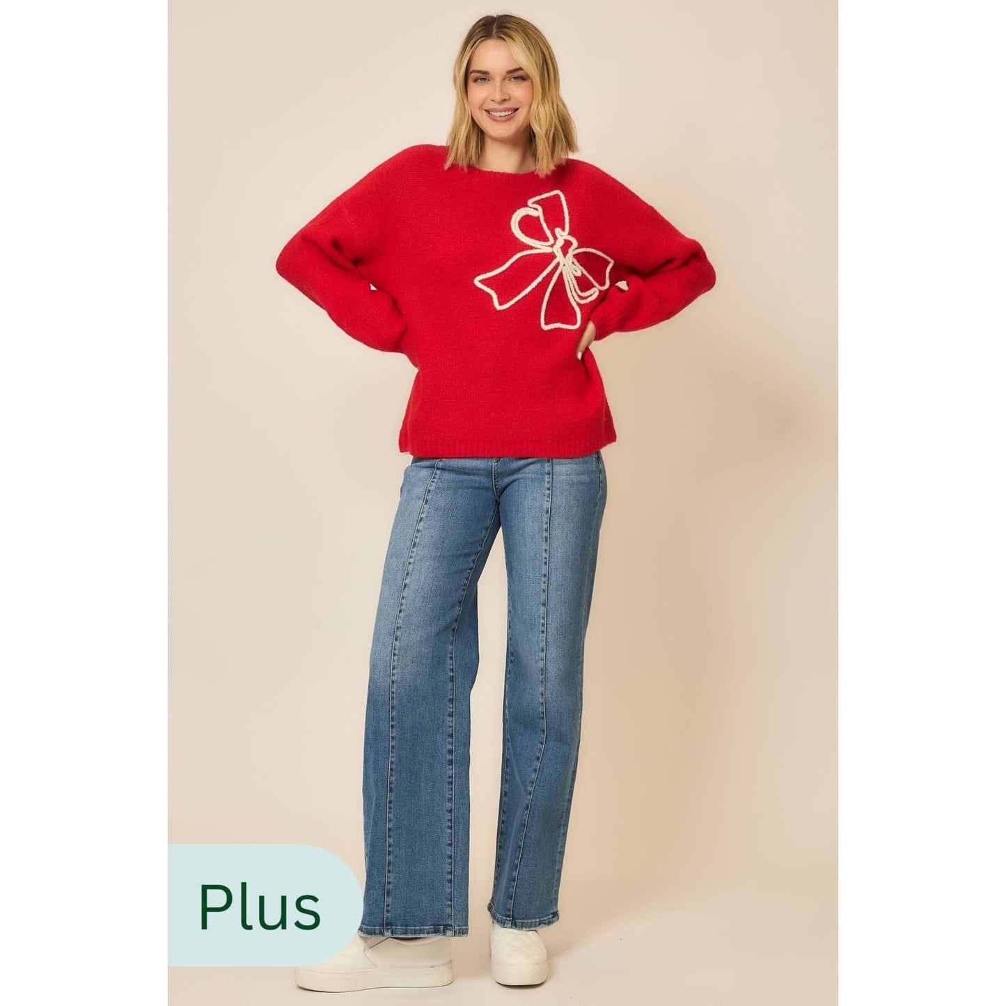 Soft Brushed Embroidered Bow Knit Sweater