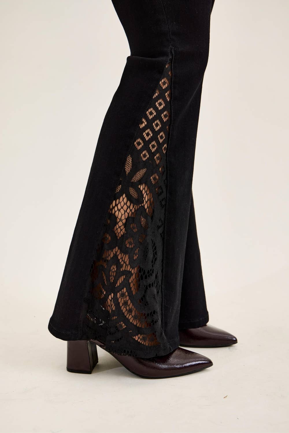 Judy Blue Jacqueline Lace Hem Ultra Flare Jeans – Black