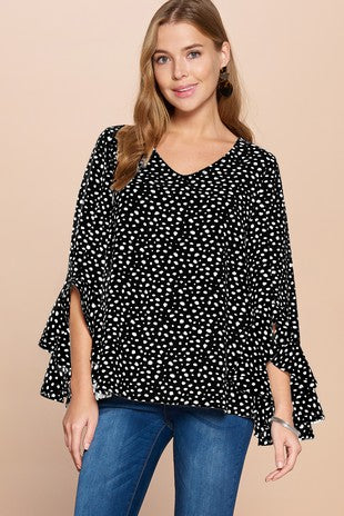 Midnight Dot Bell Sleeve Blouse