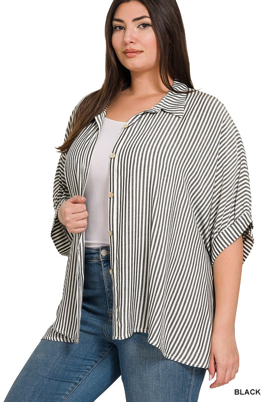 Oversized Striped Button-Up Shirt
