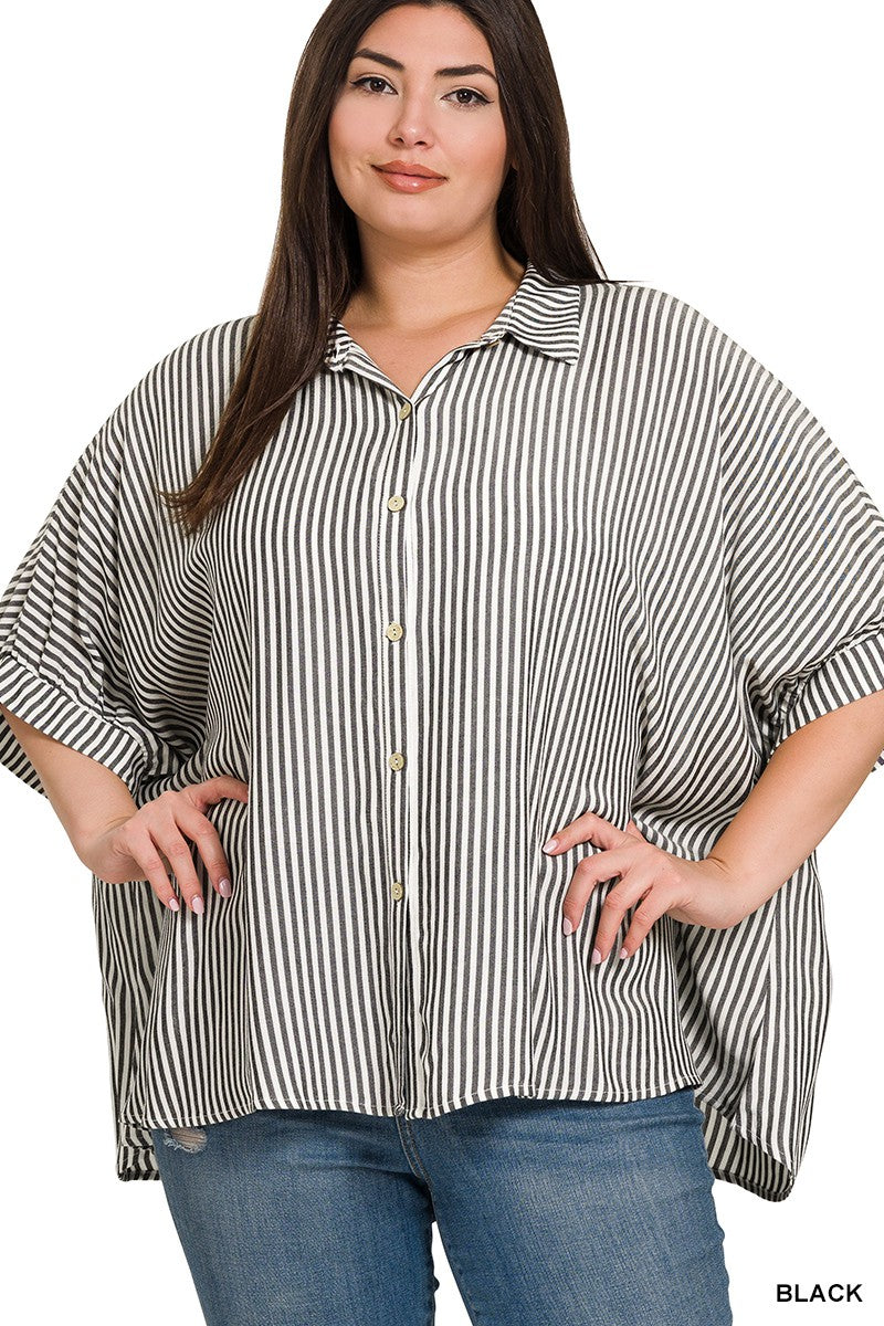 Oversized Striped Button-Up Shirt