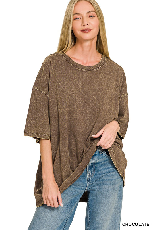 Acid Wash French Terry Drop Shoulder Top