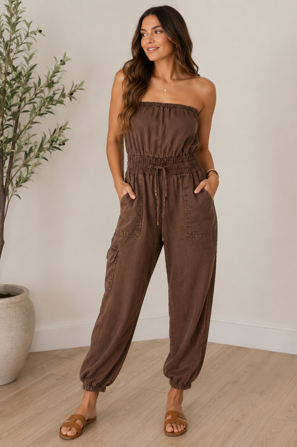 Espresso Escape Cargo Jumpsuit