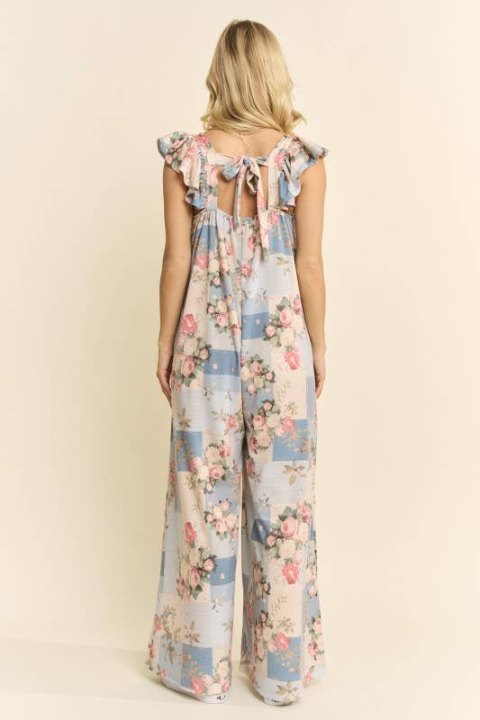 Vintage Garden Floral Wide Leg Jumpsuit