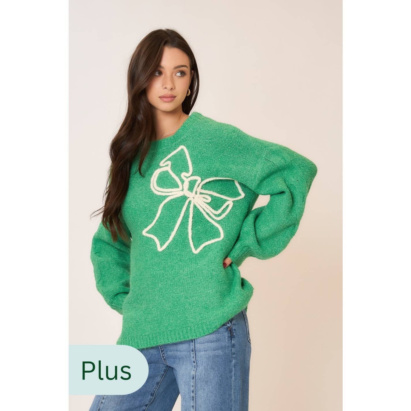Soft Brushed Embroidered Bow Knit Sweater