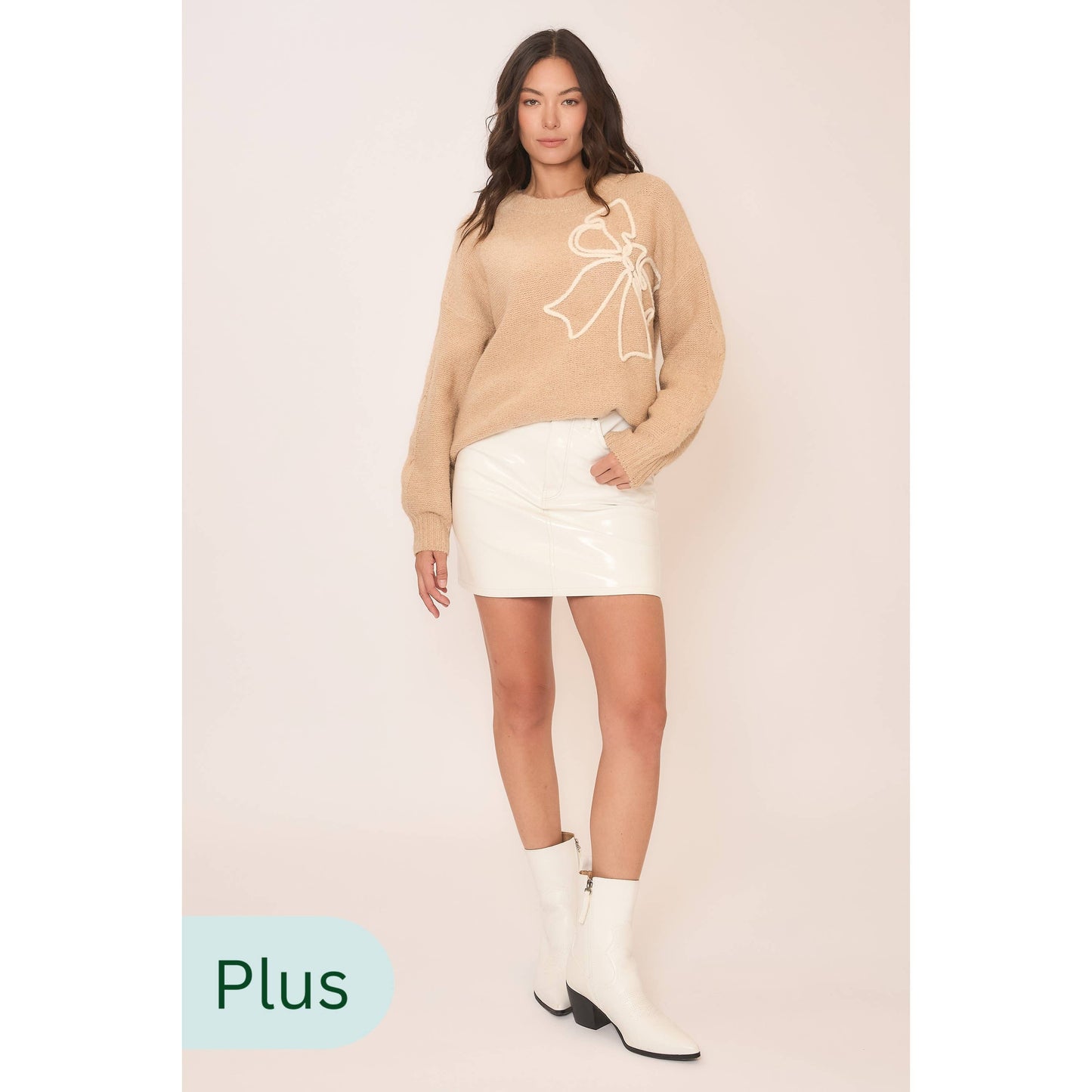Soft Brushed Embroidered Bow Knit Sweater