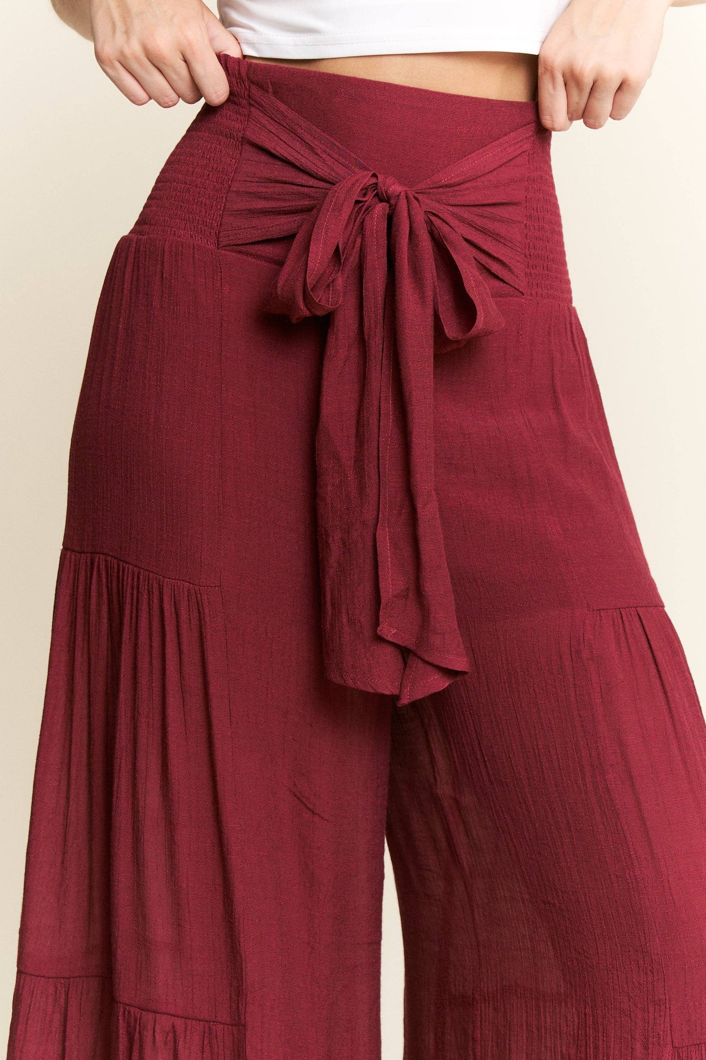 Tie Front Wide Leg Cotton Pants