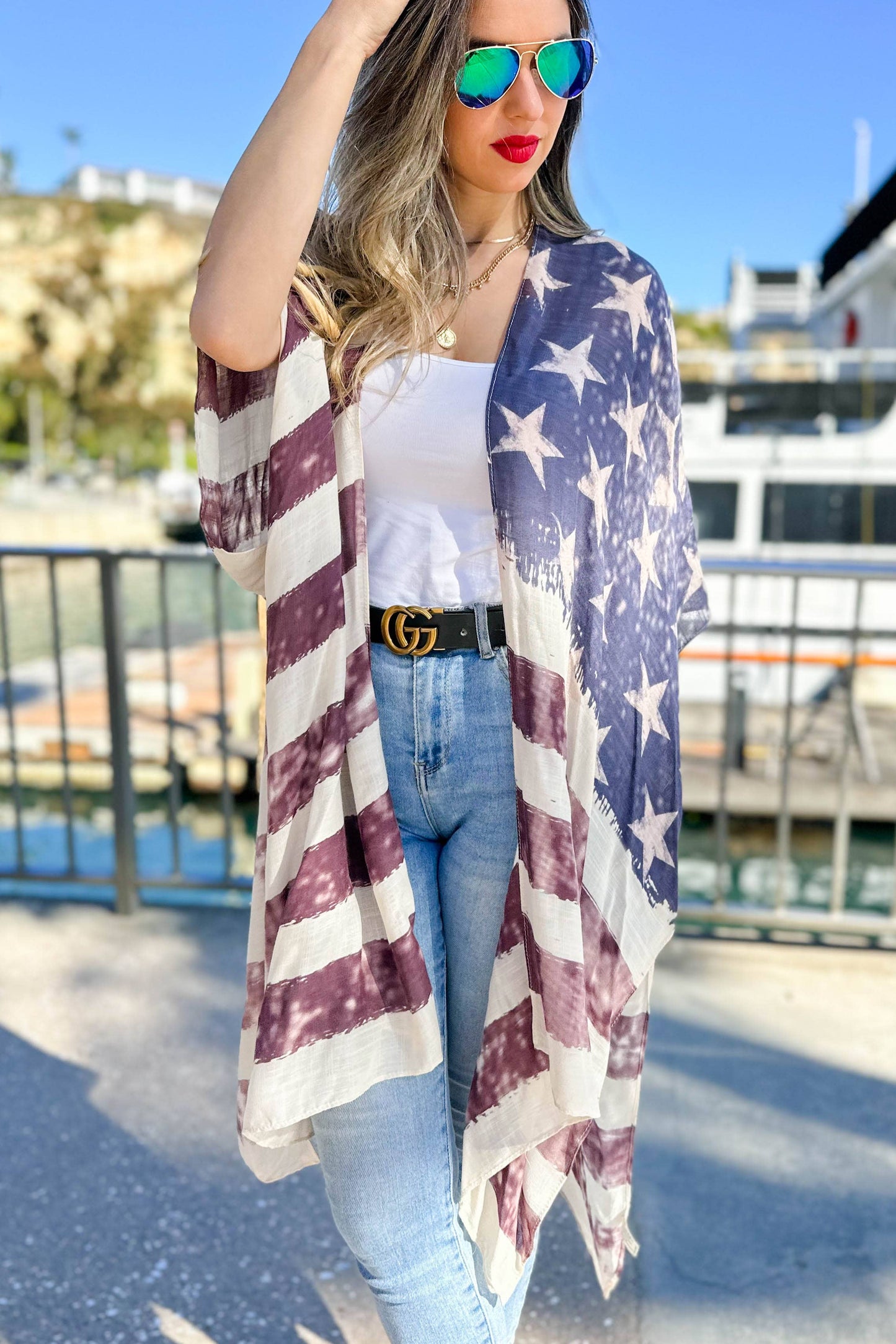 Vintage American Flag Printed Kimono
