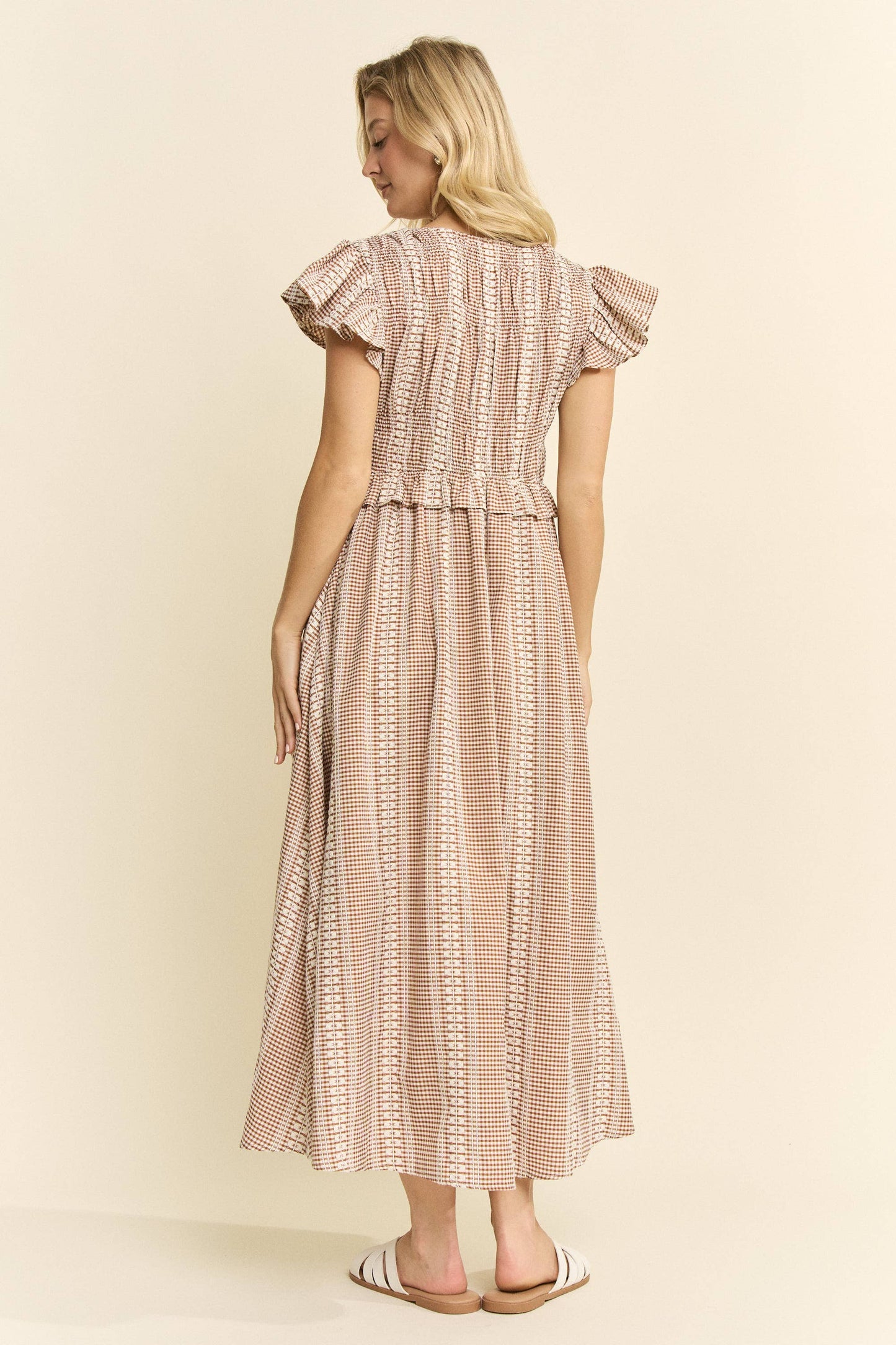 Vintage Check Smocked Midi Dress