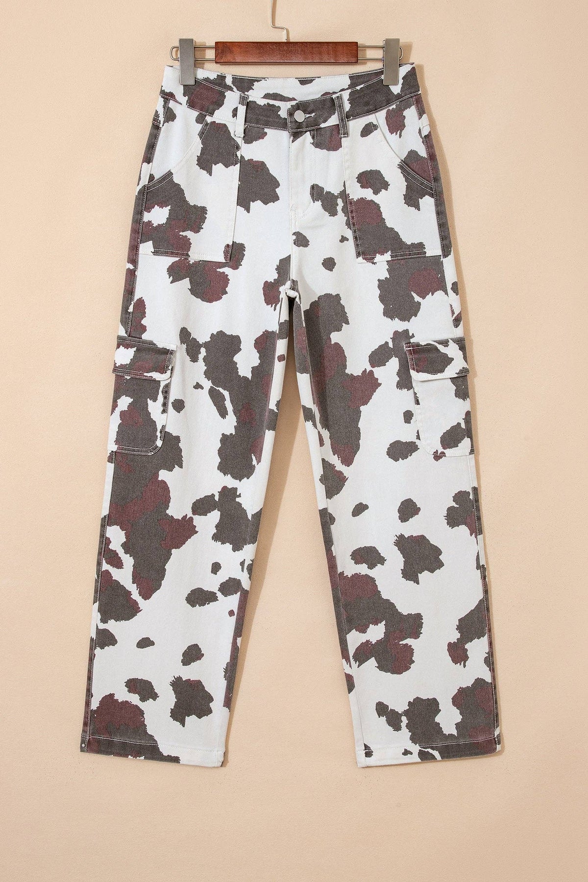 Western Cow Print High-Rise Pocket Jeans