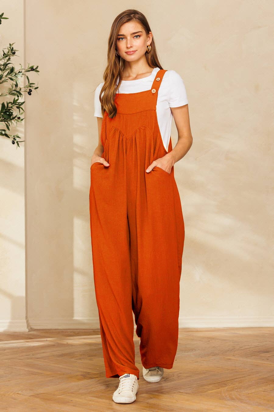 Solid Button Sling Jumpsuit