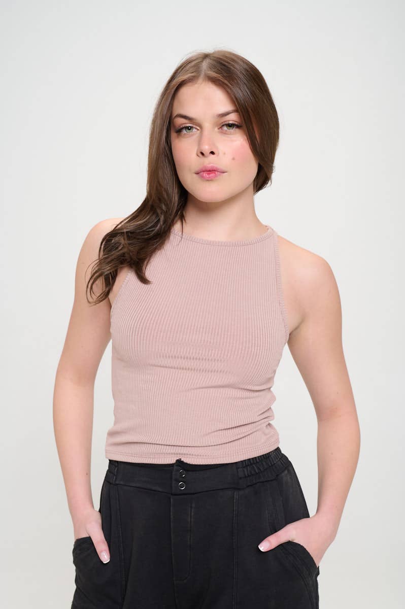 Ribbed Halter Neck Tank Top