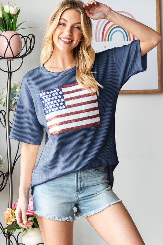 ET7627UR American Flag Graphic Dolman Top
