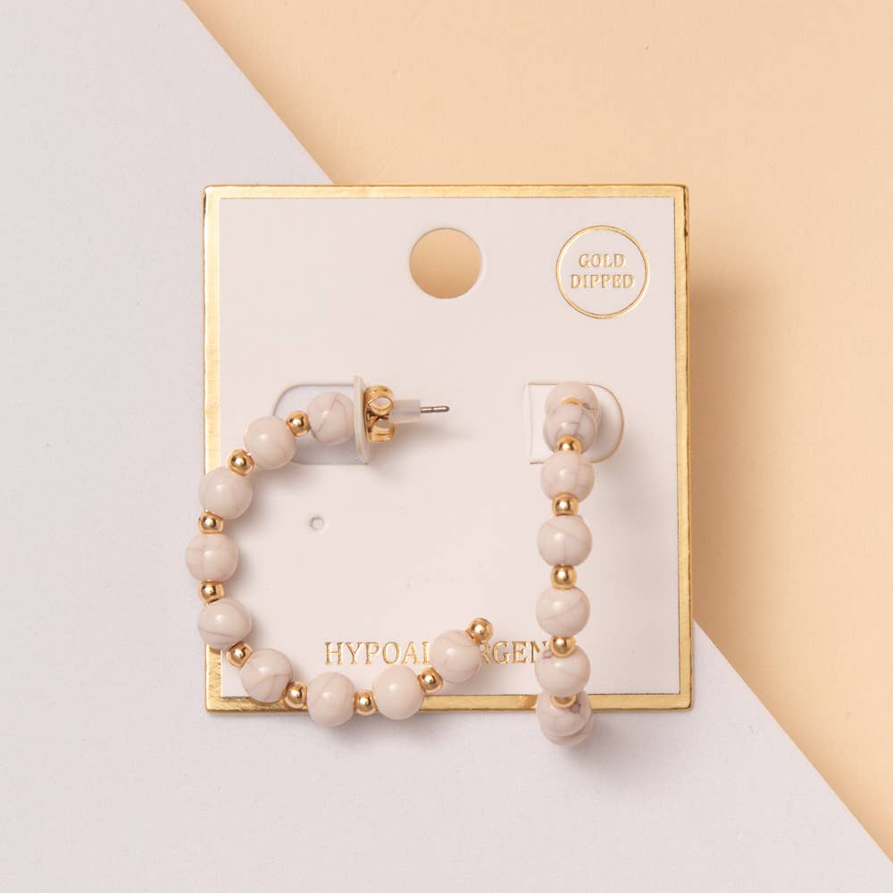 Gold Open Hoop Earrings – Marbled Bead Boho Dangle Earrings