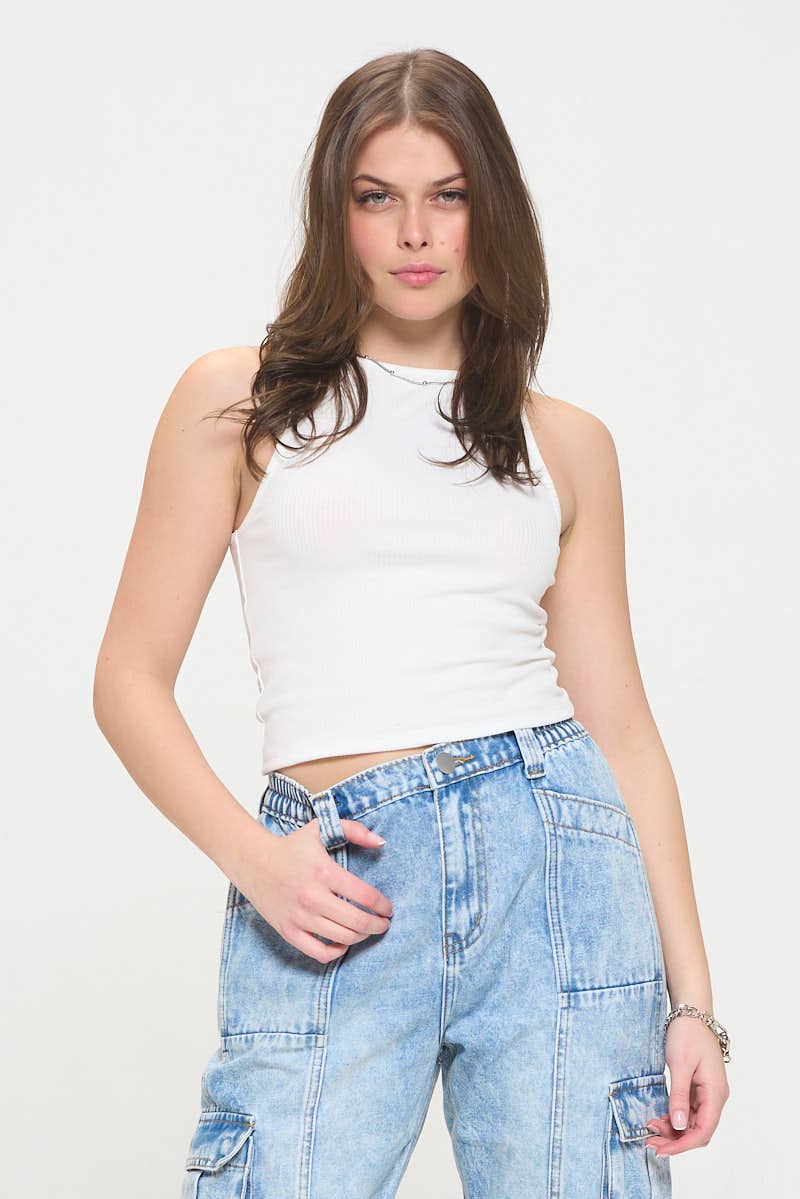 Ribbed Halter Neck Tank Top