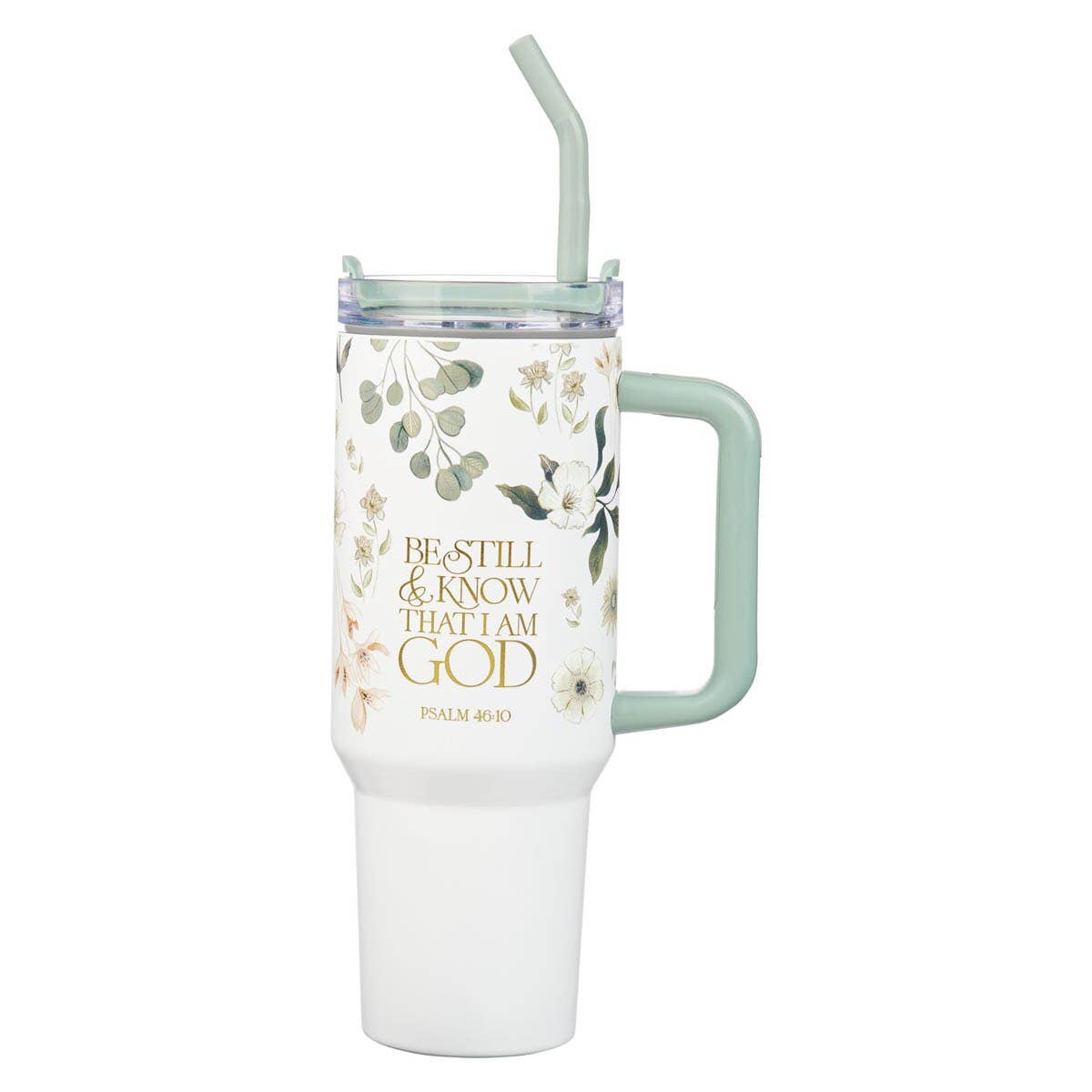 Be Still Teal Meadow Tumbler – 40 oz Christian Stainless Steel Cup with Straw (Psalm 46:10)