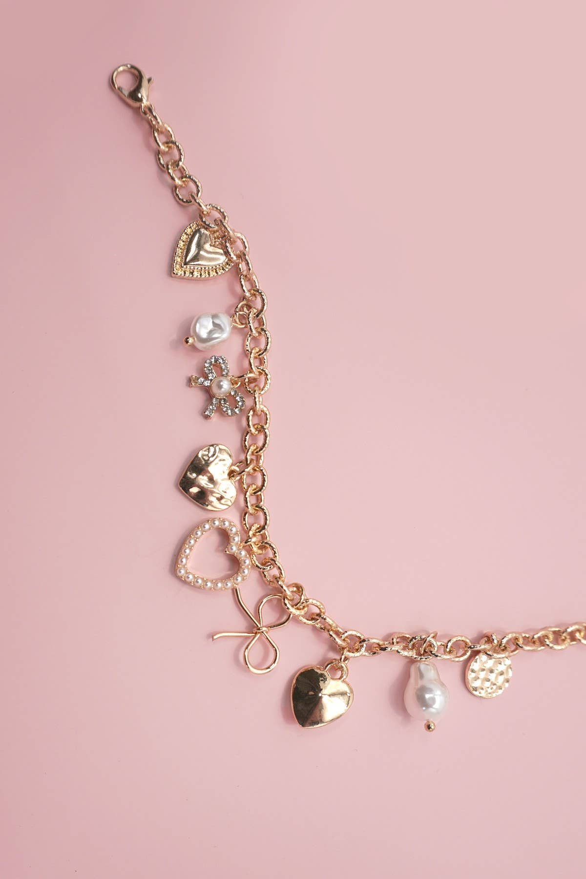 Golden Bow & Heart Charm Bracelet
