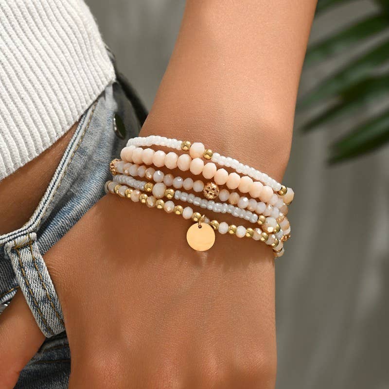 Blush & Gold Beaded Bracelet Stack