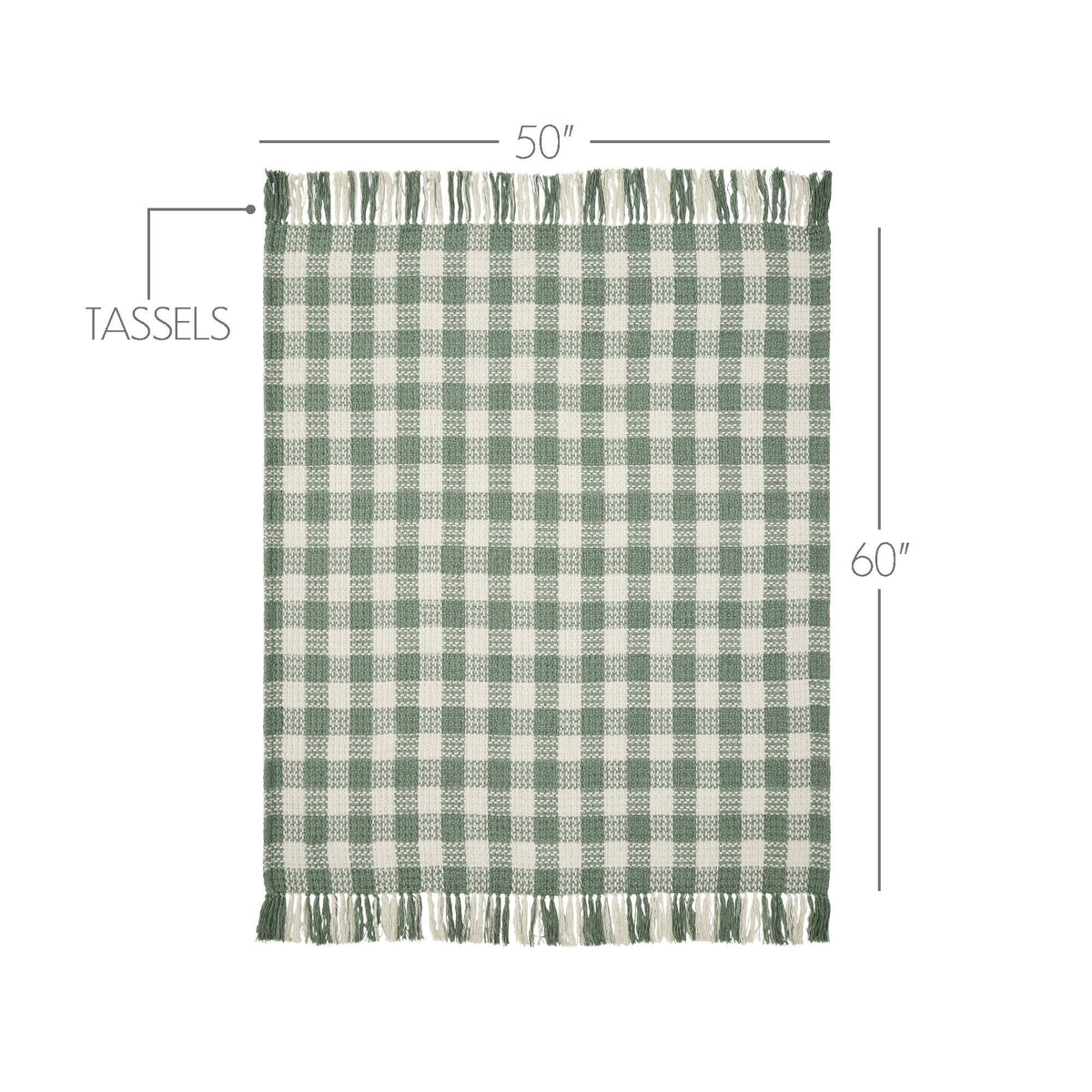 Pistachio Green Check Woven Throw Blanket with Fringe 50x60