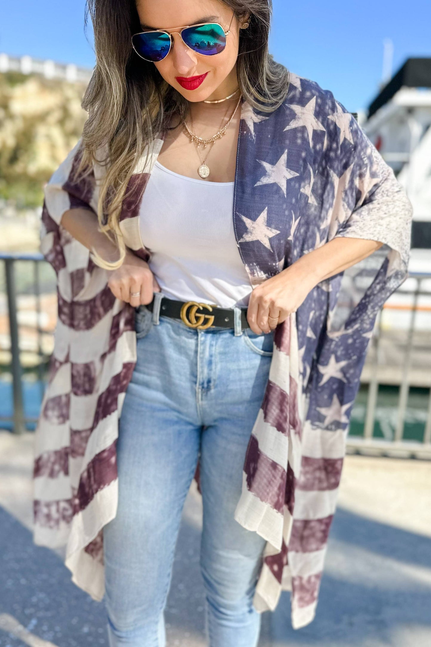 Vintage American Flag Printed Kimono