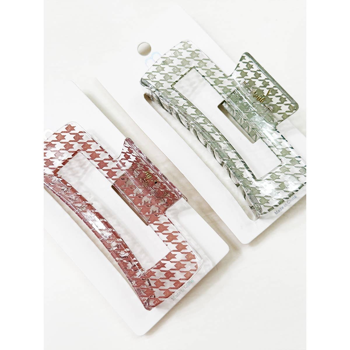 Houndstooth Rectangle Hair Claw Clip