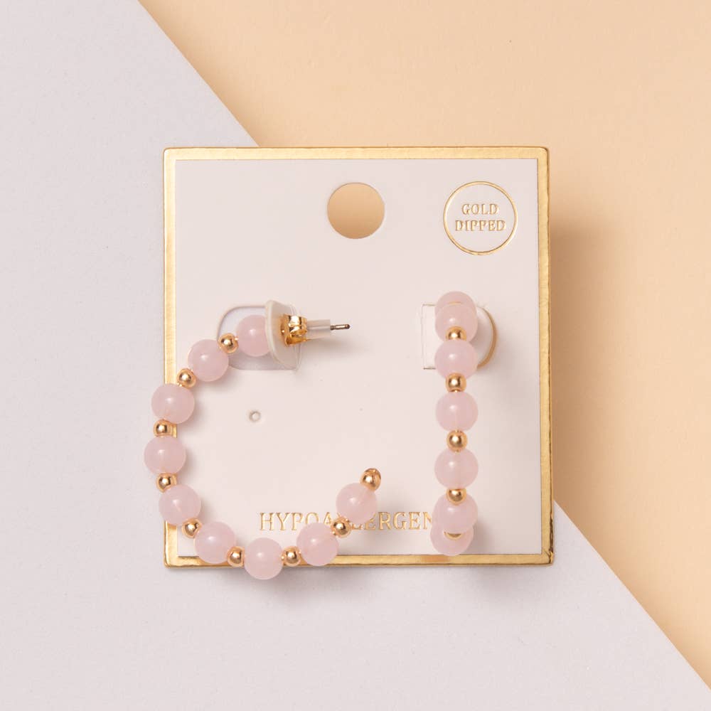 Gold Open Hoop Earrings – Marbled Bead Boho Dangle Earrings