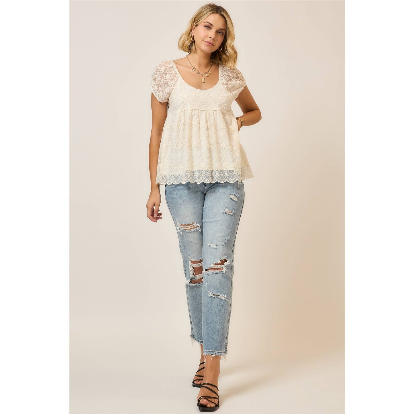 Amara Romantic Lace Babydoll Top