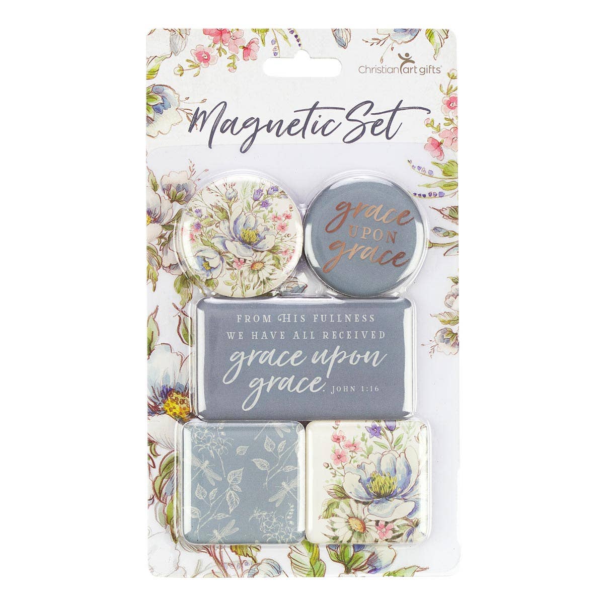 Grace Upon Grace Magnet Set – Christian Floral Fridge Magnets (Set of 5)