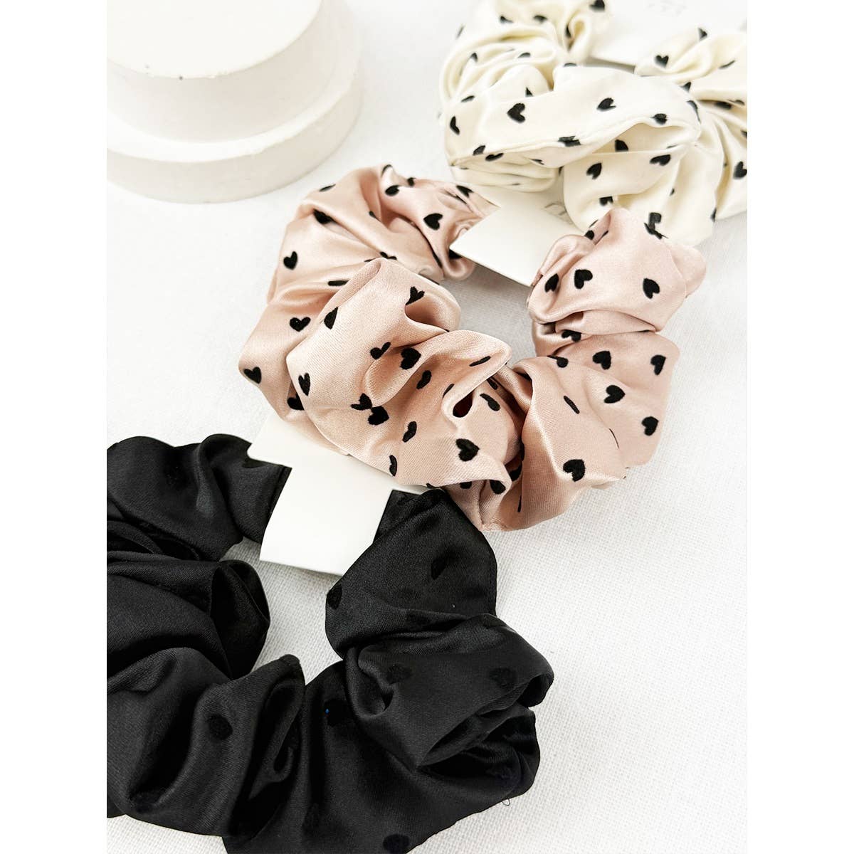 Heart Soft Tone Satin Scrunchies