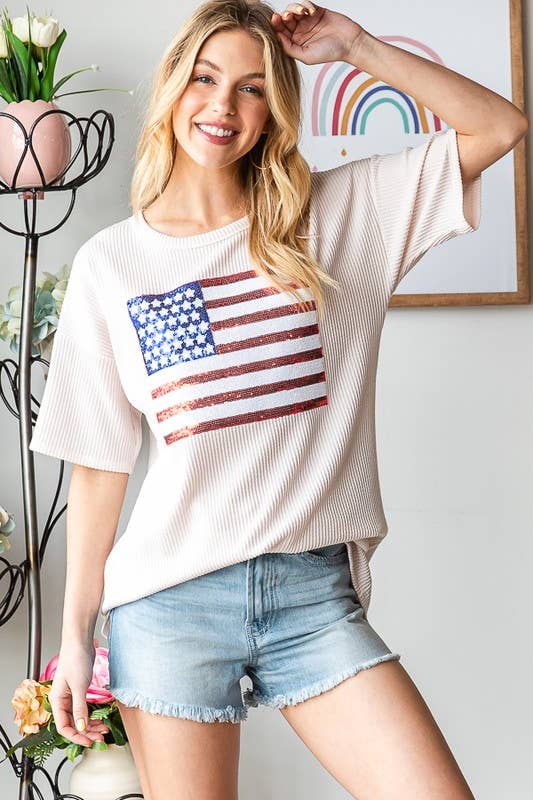 ET7627UR American Flag Graphic Dolman Top