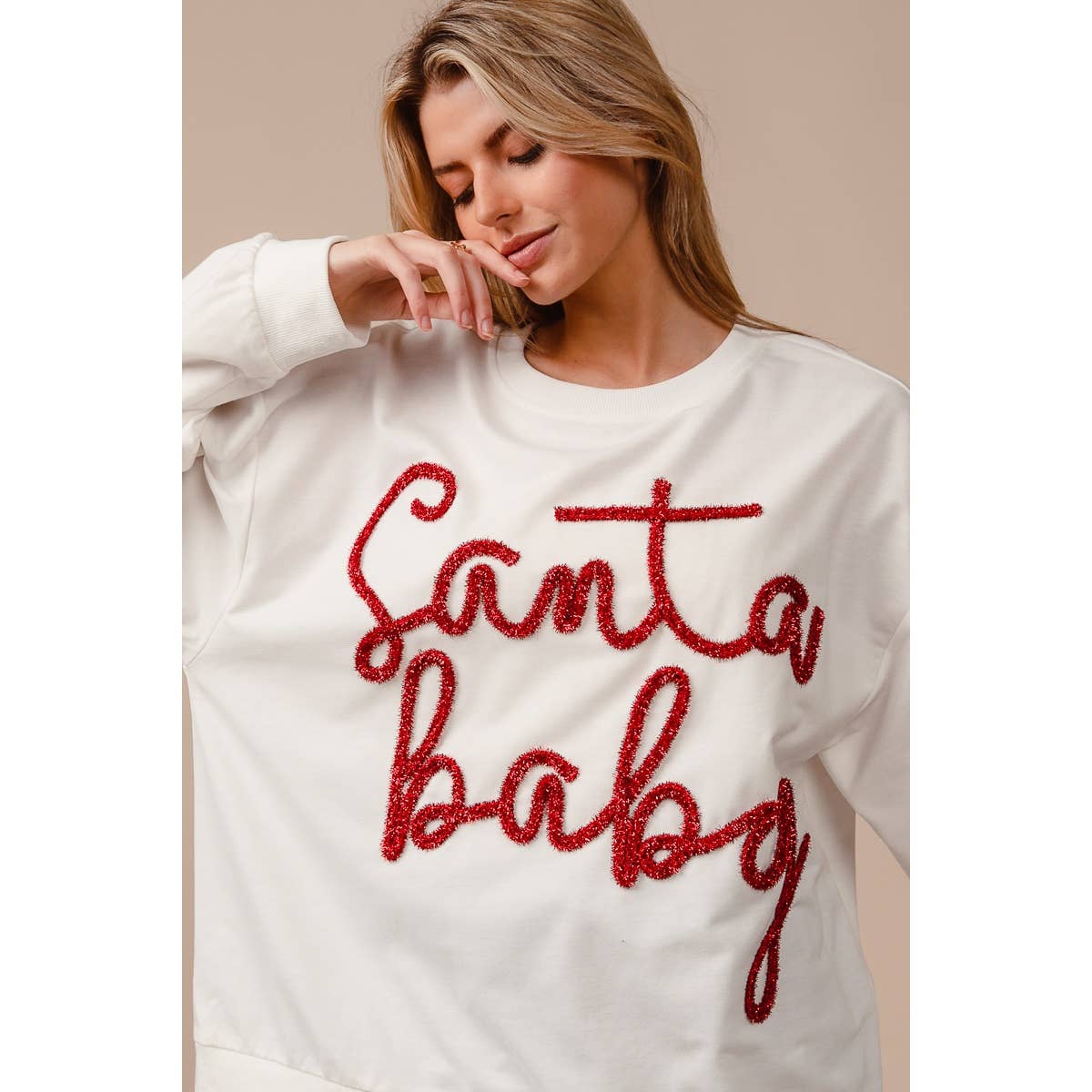 Santa Baby Tinsel Lettering Oversized Christmas Sweatshirt