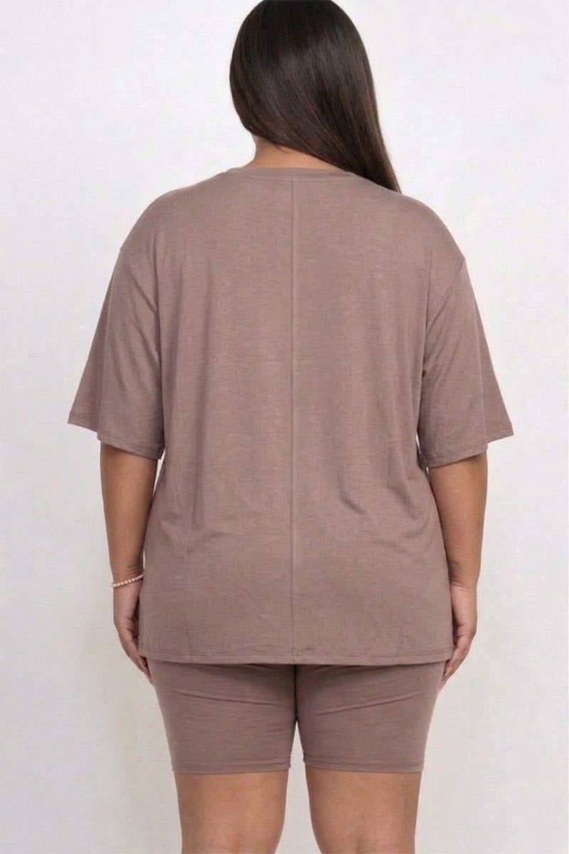 Plus Size Biker Shorts Set – Oversized Top & High Waisted Shorts Lounge Set