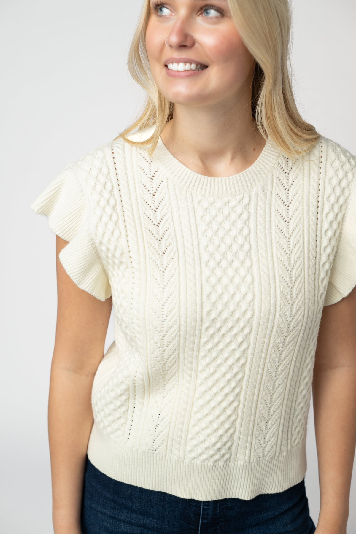 Ivory Flutter Sleeve Sweater Top
