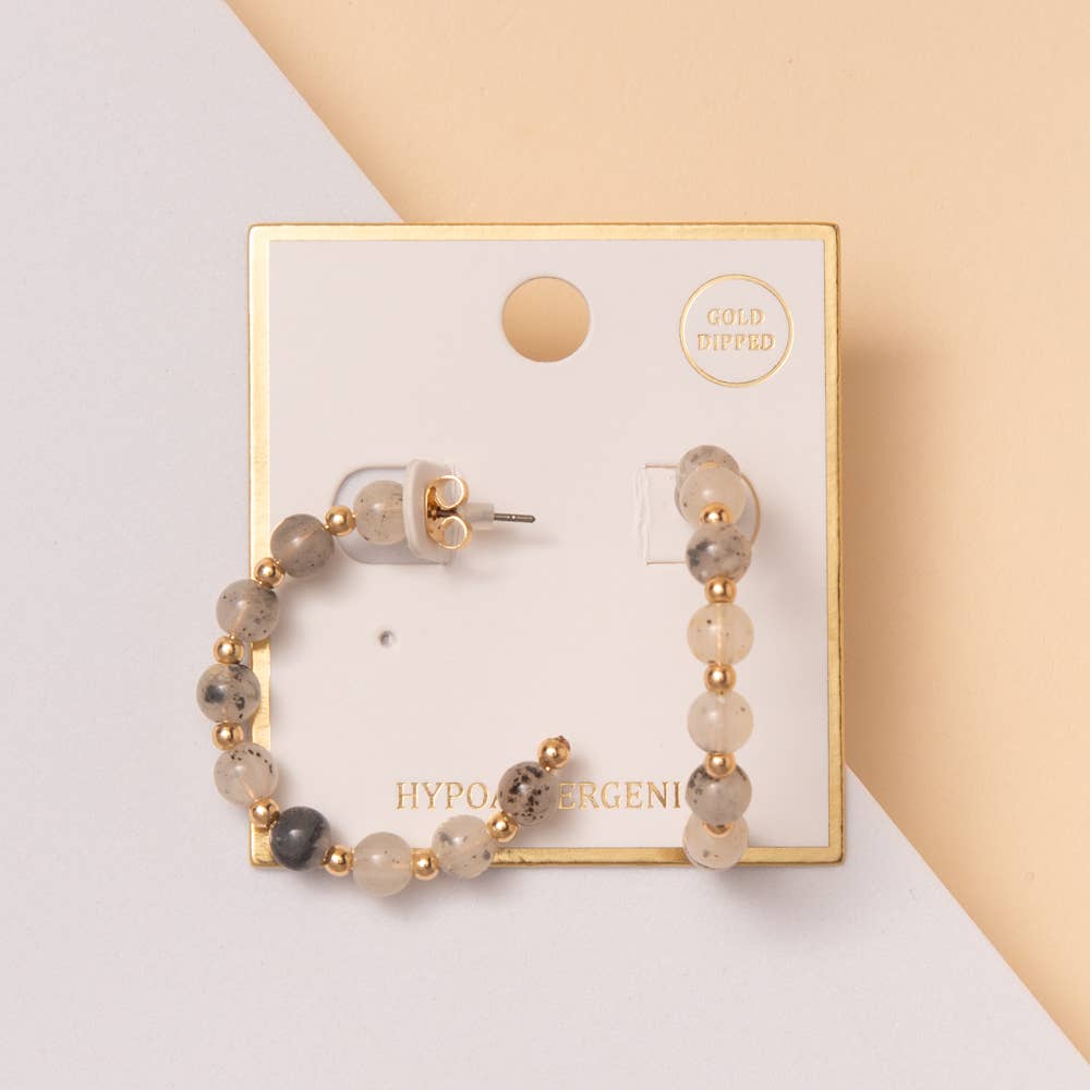 Gold Open Hoop Earrings – Marbled Bead Boho Dangle Earrings