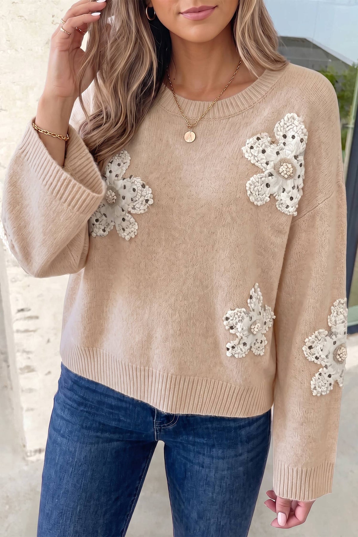 Wildflower Appliqué Knit Sweater