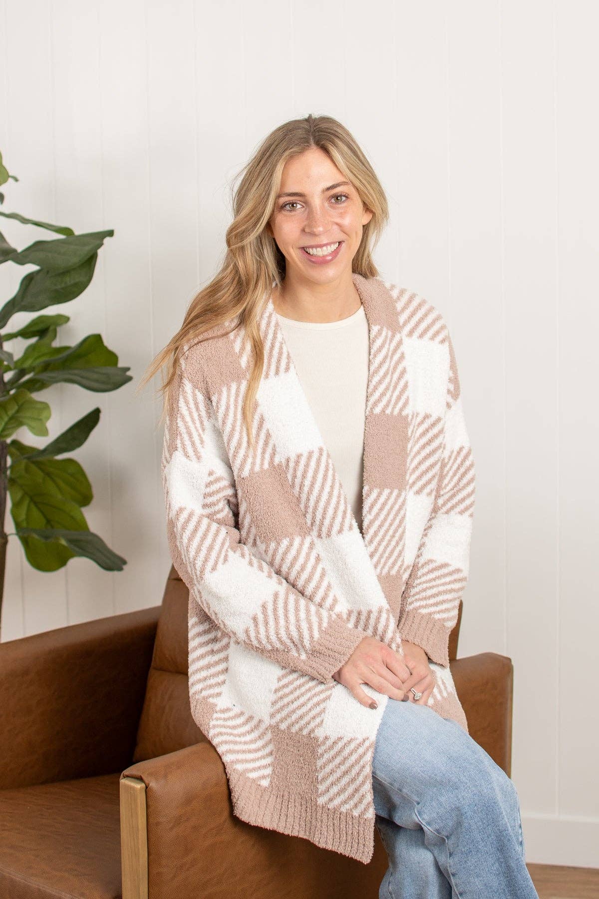 Cozy Plaid Open-Front Cardigan